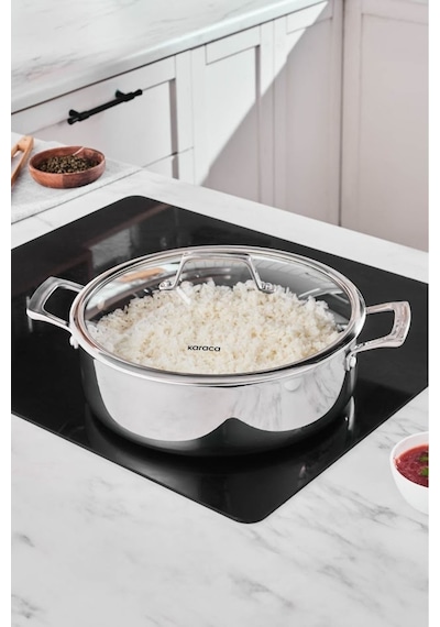 Karaca  Plasma Steel 3Ply İndüksiyon Tabanlı Çelik Pilav/Karnıyarık Tencere 28 Cm