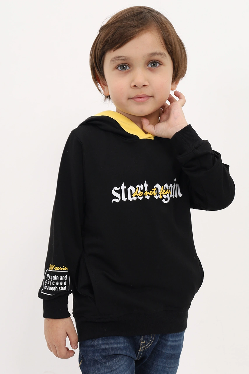 Toontoy Kids Toontoy Erkek Çocuk Relax Fit Kapüşonlu Cepli Baskılı Sweatshirt - 2 İplik Siyah Toontoy Kids Toontoy Erkek Çocuk Relax Fit Kapüşonlu Cepli Baskılı Sweatshirt - 2 İplik Siyah