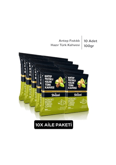 Shazel Hazır Türk Kahvesi Antep Fıstıklı 100 Gr 10 Paket