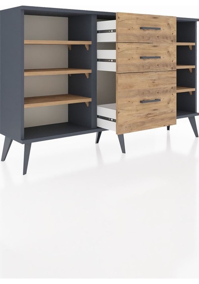 Arges Konsol 6 Raflı 3 Çekmeceli 132x30x83 Antrasit-çam/çam Çam/çam Arges Konsol 6 Raflı 3 Çekmeceli 132x30x83 Antrasit-çam/çam Çam/çam