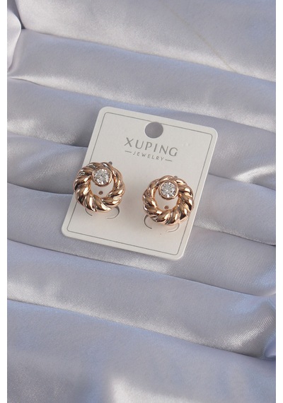 Xuping Rose Renk Oval Zirkon Taşlı Burgu Model Küpe - Çok Renkli