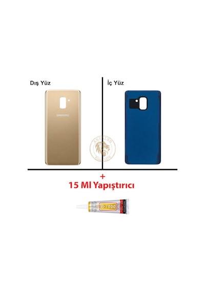 Samsung Galaxy A8 Plus 2018 A730 Gold Renk Arka Kapak + B7000 Yapıştırıcı Arka Cam Batarya Kapağı Pil Kapağı Lazer Kesim Back Cover Galaxy A8 Plus Uyumlu