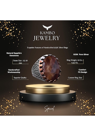 Gerçek Doğal Safir Oval Taş Yüzük - Gümüş Erkek Yüzüğü Gümüş