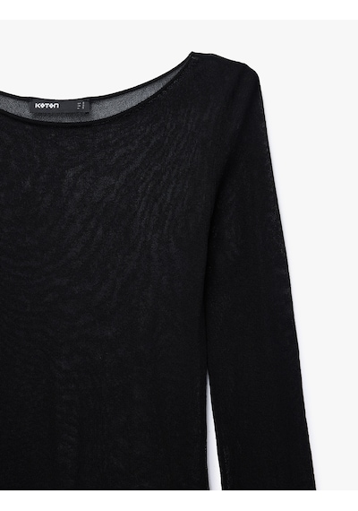 Koton Viskon Rayon Kumaş Yarı Transparan Yuvarlak Yaka Uzun Kollu İnce Triko Tişört Siyah 7wak90246ht Koton Viskon Rayon Kumaş Yarı Transparan Yuvarlak Yaka Uzun Kollu İnce Triko Tişört Siyah 7wak90246ht