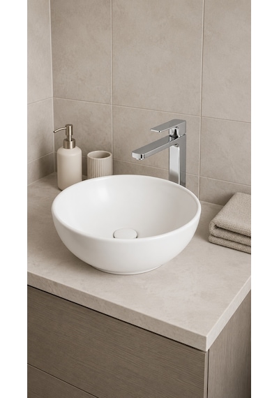 Newarc Drop Çanak Lavabo Bataryası Krom 241001 Beyaz - Krom
