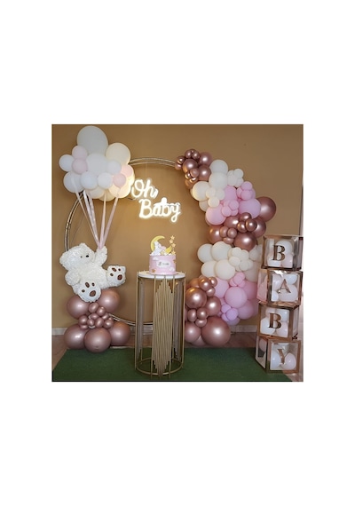 Krom Rose Gold Makaron Pembe Ve Deniz Kumu Balon Zinciri 100 Adet Mix