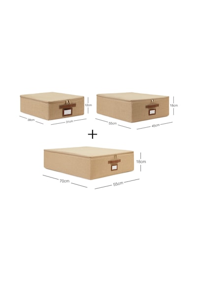 Ocean Home Textile 3'lü Jüt Destekli Hurç Set 31 x 38 x 12 + 45 x 55 x 18 + 55 x 70 x 18 cm