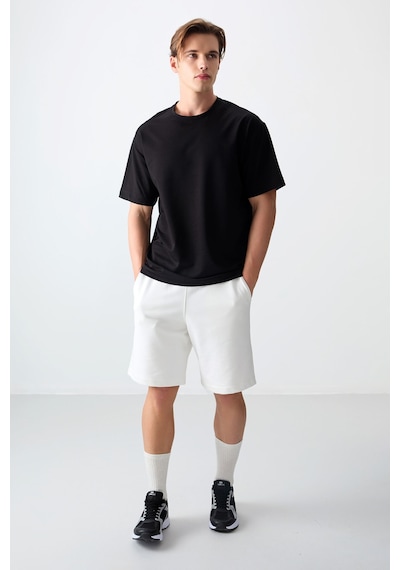 Air Jones Tommy Life Siyah Pamuklu Kalın Yumuşak Dokulu Oversize Fit Basic Erkek T-shirt - 88377 Siyah