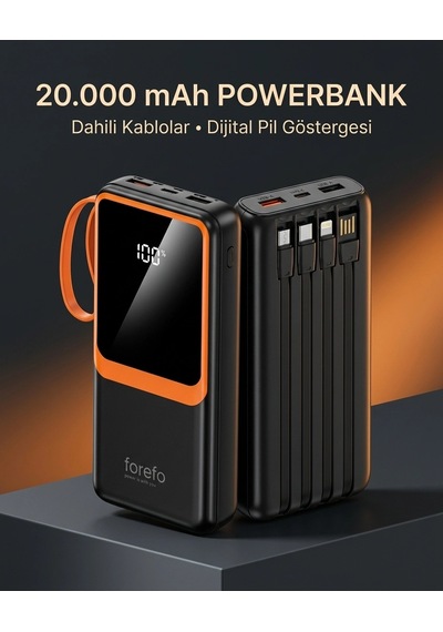 1. Çoklu Çıkışlı 20000 Mah Powerbank Entegre Kablolu Dijital Ekranlı Taşınabilir Şarj Cihazı Diğer