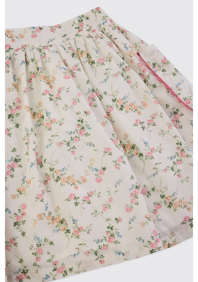 Panço Liberty Kumaş Çiçek Desenli Kız Çocuk Etek Krem