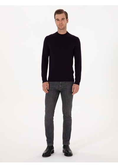 Cacharel Mürdüm Slim Fit Yün Karışımlı Çeyrek Balıkçı Yaka Basic Triko Kazak Pembe
