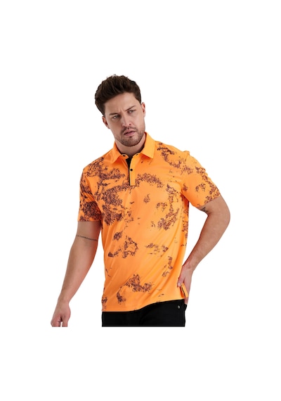Gölge Desenli Spor Polo Yaka Erkek Kısa Kol Tişört Oranj