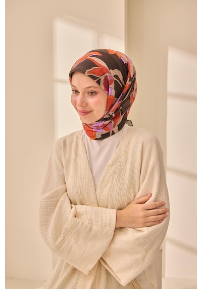 Silk Home Olinda İpek Eşarp 47003-04 Acı Kahve, Kiremit, Turuncu, Gül Kurusu, Vizon
