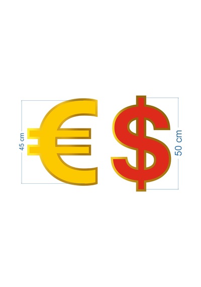 Döviz Gold Işıklı Tabela - Ledli Dolar Ve Euro Sembolü Kutu Harf