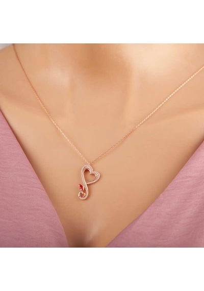 Gumush Gümüş Rose Kalpli Kelebek Kadın Kolye