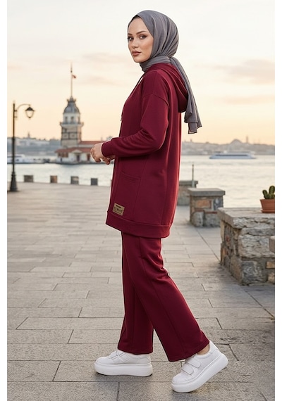 Bestenur Çift Cepli Kapüşonlu İkili Takım 1668 - Bordo