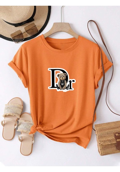 Uyguntarz Unisex Dr. Ayı Tasarım Basklı Tshirt Turuncu