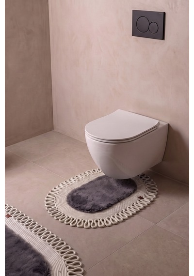 Banyo Paspası Takımı 60x100+40x60 Cm Dış Trikot Antrasit Gri & Krem Antrasit Gri - Krem