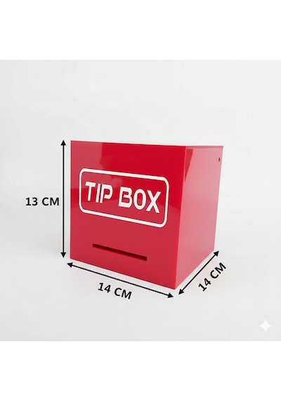 Kilitli Pleksi Masa Üstü Tip Box Bahşiş Kutusu Kırmızı 14x14xh13 Cm 1