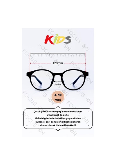 Focus On KS004-C1-EKRAN Siyah 4-10 Yaş Mavi Işık Filtreli Çocuk Ekran Gözlüğü