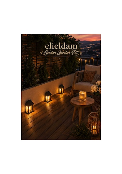 Bahçe Ve Balkon İçin Solar Güneş Enerjili Fener Seti Ve Doğal Soya Wax Mum, Golden Bahçe Balkon Seti