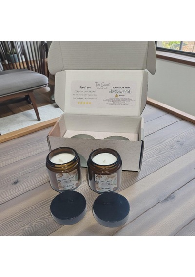 Tiem Concept Kokulu Mum 2'li Set - Soya Mum Hediye Seti, Sandalağacı Ve Okyanus Aromalı Amber Kavanoz Mumlar -%100 Do Çok Renkli
