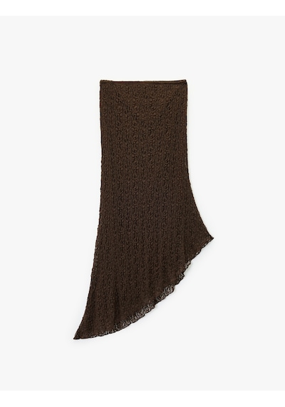 Koton Asimetrik Kesim Slim Fit Midi Dantelli Etek Kahverengi 6wal70038ık Kahve