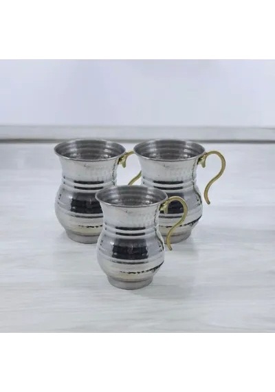 Bakır Görünümlü Krom Ayran Bardağı 3 Adet , Bardak , Krom Bardak