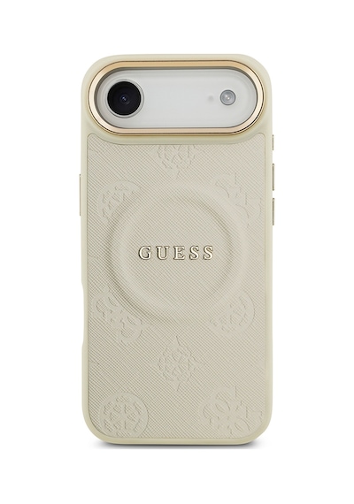 Apple Uyumlu iPhone 17 Air Kılıf Guess Lisanslı M-safeli Sıcak Baskı Yazı Logolu Pu Deri Peony Kapak Bej Bej