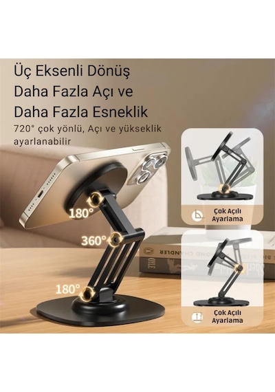 Polham Pro Seri Açı Ve Yükseklik Ayarlı Manyetik Telefon Ve Tablet Tutucu Stand, Kaydırmaz Masaüstü Dönebilen Stand 1 Adet