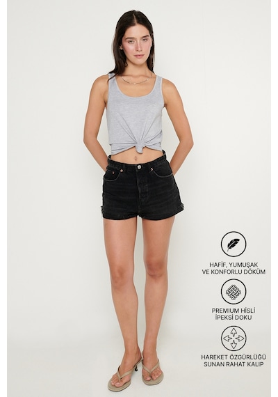 AC&Co / Altınyıldız Classics Kadın Grı Melanj Yumuşak Dokulu Nefes Alabilen Rahat Slim Fit Bisiklet Yaka Esnek Örme Atlet Gri Melanj
