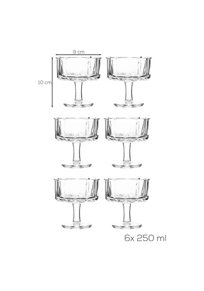 Porsima Rygx080 Reflela 6lı Ayaklı Cam Kase Puding Tatlı Ve Dondurma Kasesi Lokumluk Şekerlik Kase Seti Çerez Kasesi 250ml