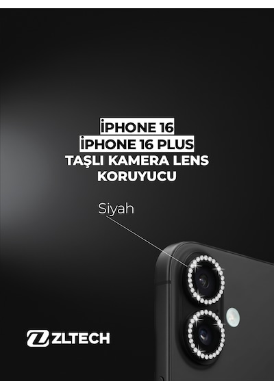 İphone 16/16plus Uyumlu Taşlı Kamera Lens Koruyucu Siyah