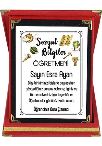 Sosyal Bilgiler Öğretmenine Hediye Isim Baskılı Plaket
