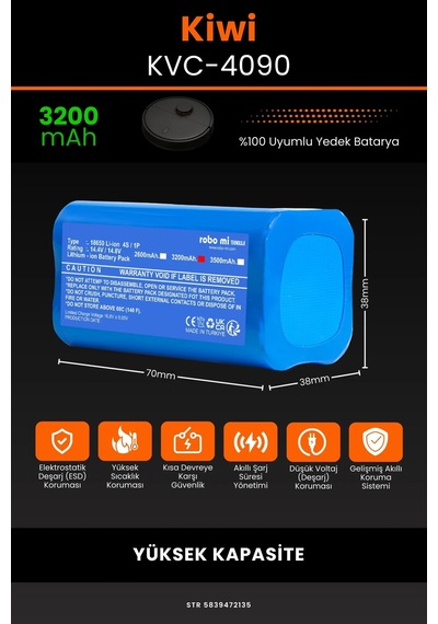 Kiwi Kvc 4090 3200mAh Robot Süpürge Bataryası