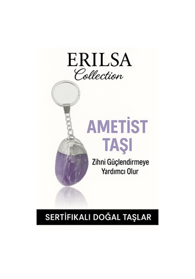 Sertifikalı Ametist Taşı Anahtarlık Stres Azaltıcı Ve Negatif E