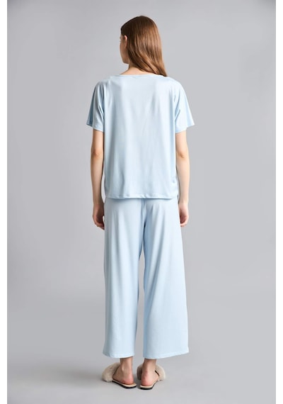 Defacto Regular Fıt Kısa Kollu 2li Softshell Pijama Takım H7011ax26smbe745 Mavi-be745