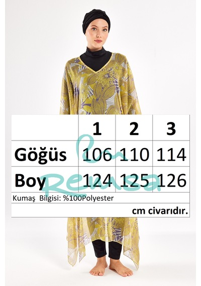 Adasea Uv Korumalı Mayo Üzerine Tek Pareo Kaftan 1705 Sarı Sarı