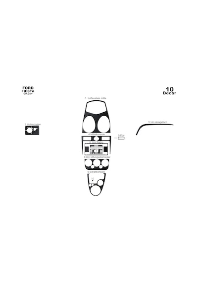 Ford Fiesta Torpido Kaplama 2005-2010 10 Parça Siyah Karbon