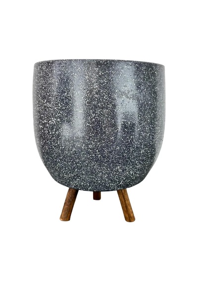 Bitki Tasarımı Ev Dekorasyon Aksesuar Gri Granit Toprak Saksı Saksılık Salon Çiçeklik 3 Ayaklı - 19 Cm Belirtilmemis