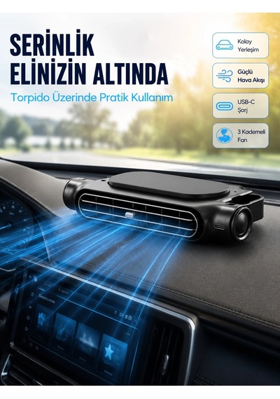 Araç Koltuk Başlığı Soğutucu Fan Usb Şarjlı 3 Kademeli Sessiz Boyun Serinletici