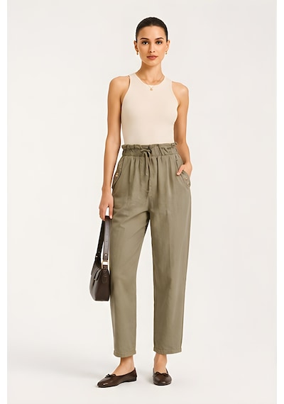 Lili Woman Kadın Premium Cep Kapaklı Gabardin Pantolon Relaxed Fit P.p006 Olive
