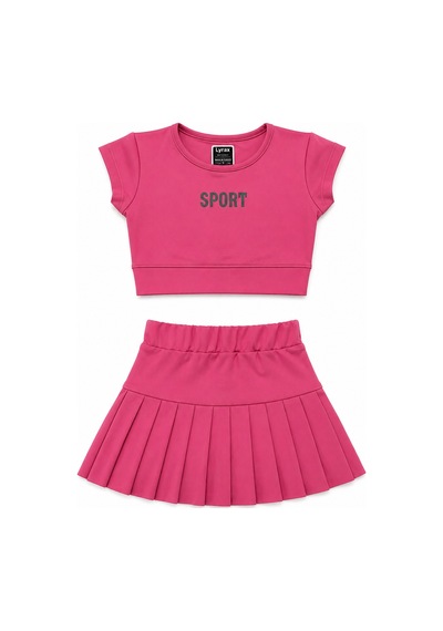 Beniizle Sport Kabartmalı Şort Etekli Kız Çocuk Takım Pudra