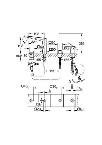 Grohe Allure Brilliant 29527000 4 Delikli Küvet Bataryası Gümüş
