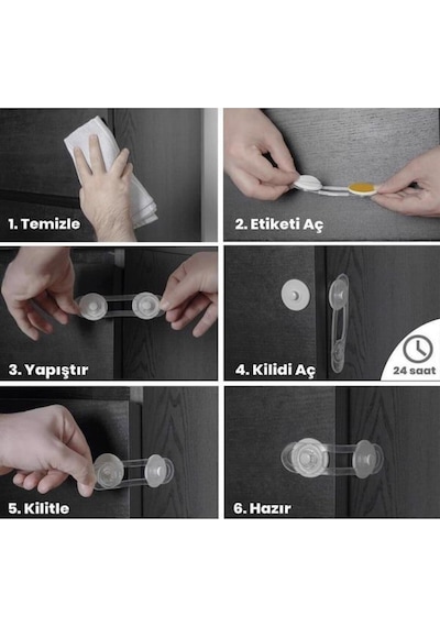 Can Yıldız Plastik Bebek - Çocuk Klozet ve Güvenlik Dolap Çekmece Kilidi 8 Adet Siyah