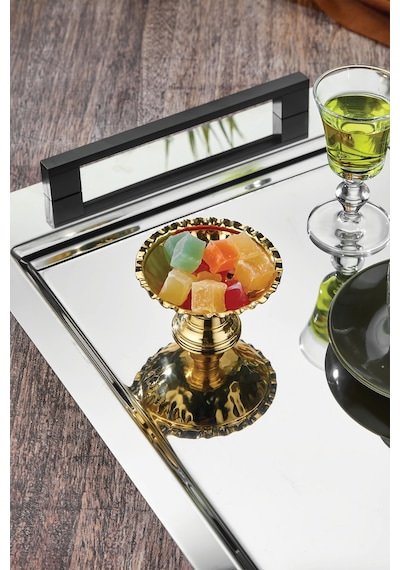Polochef Kale Çay Kahve Sunum Tepsisi Paslanmaz Çelik Gümüş