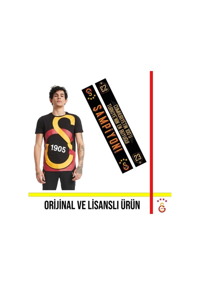 Galatasaray Lisanslı Siyah Büyük Logolu T-shirt Ve 23 Şampiyonluk Şal Atkı Siyah