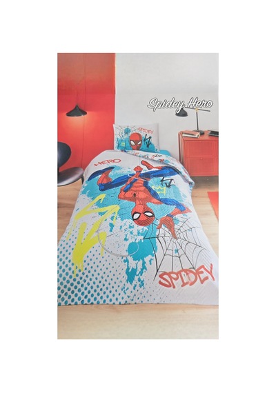 Kapitone Nevresim Takımı Rf Yeşil Spidey Hero Beyaz- Pembe