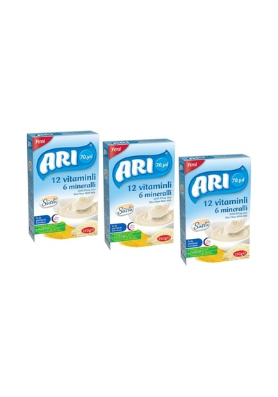 Arı Mama 12 Vitaminli 6 Mineralli Sütlü Pirinçli Sade 250 Gr - 3 Adet