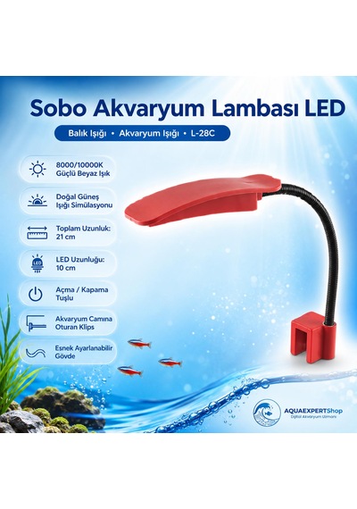 Sobo Akvaryum Lambası Led - Balık Işığı - Akvaryum Işığı - Açma Kapama Tuşlu - Kırmızı - 28 Cm - L-28c